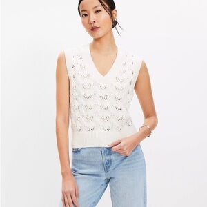 Loft Pointelle V-Neck Sweater Vest XS Petite